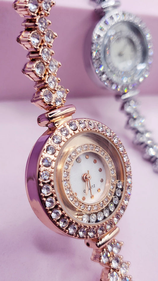Crystal Strap Round Link Watch