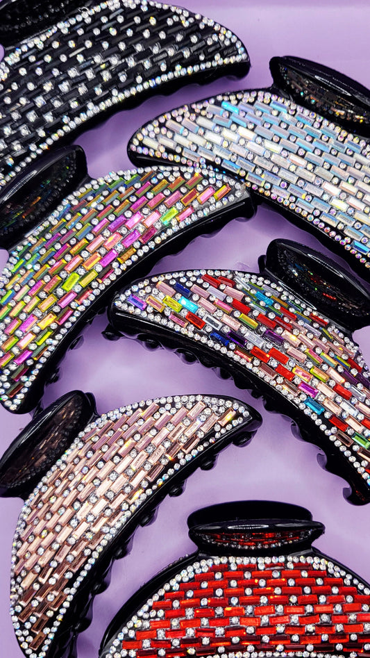 Mirrored Crystal Curve Hair Clamps Pack of 12