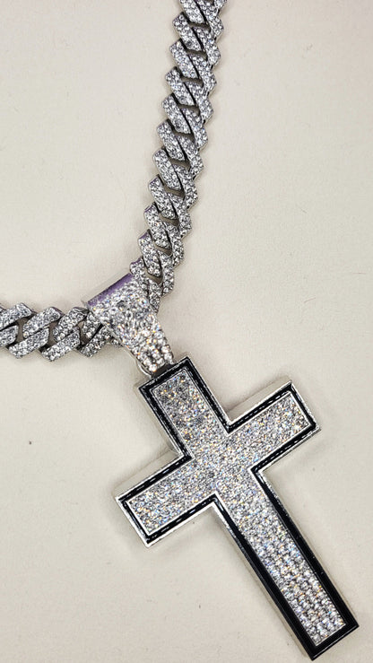 Iced Out Crystal Bling Cross Chain Necklace