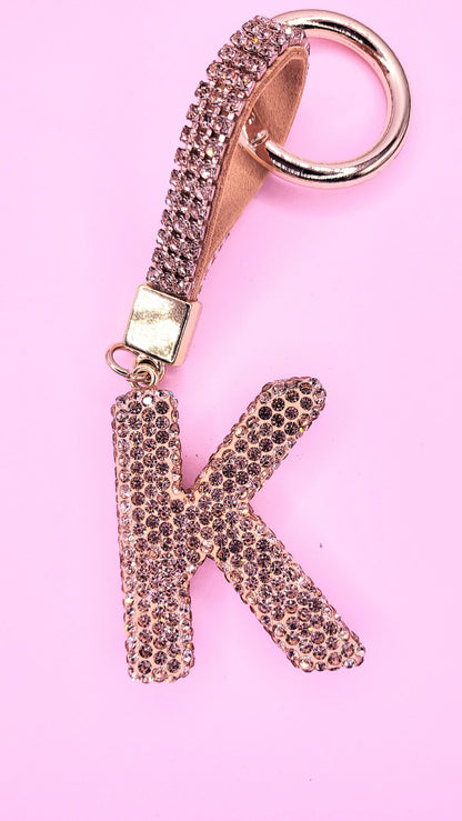 Initial Letter Rose Gold Crystal Glam Key Ring