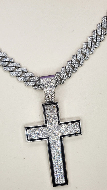 Iced Out Crystal Bling Cross Chain Necklace