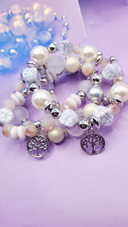 Mini Tree Charm Ceramic Beaded Bracelet Set