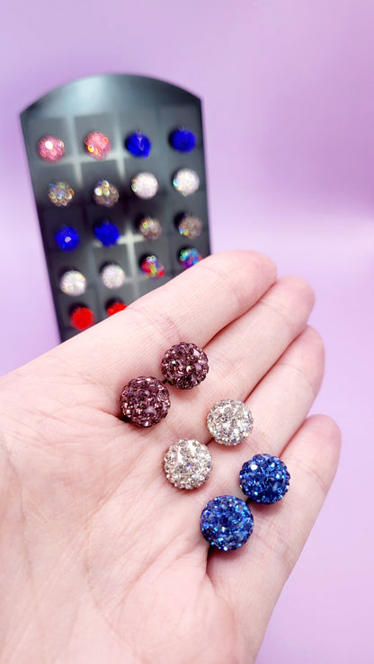Round Glitter Ball Medium Crystal Earrings Large Set Of 12