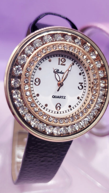 Crystal Bezel Round Face Watch