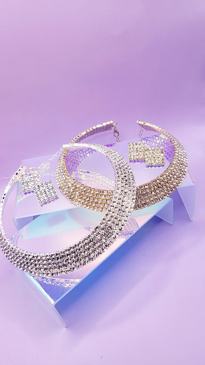 Queen Glam Crystal Duo Choker & Earrings