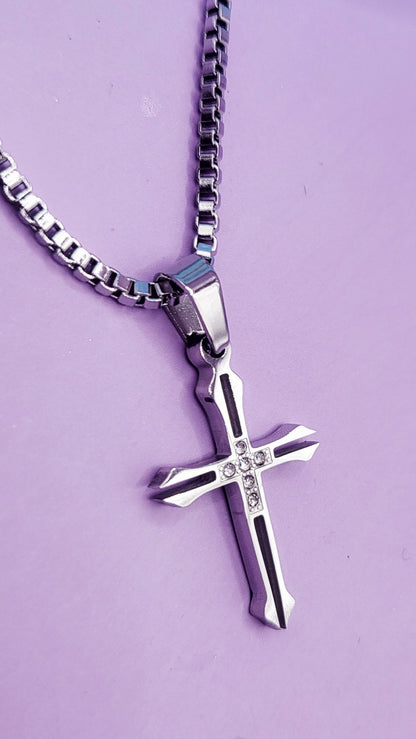 Modern Silver Cross Necklace