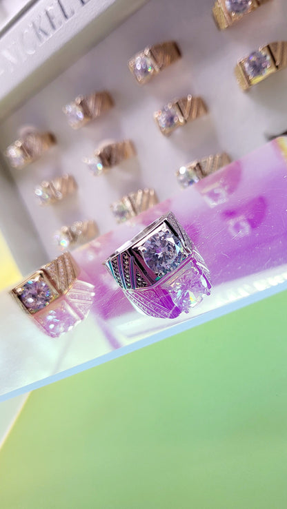 Men's Iced Out Crystal Box Set of 12 Rings