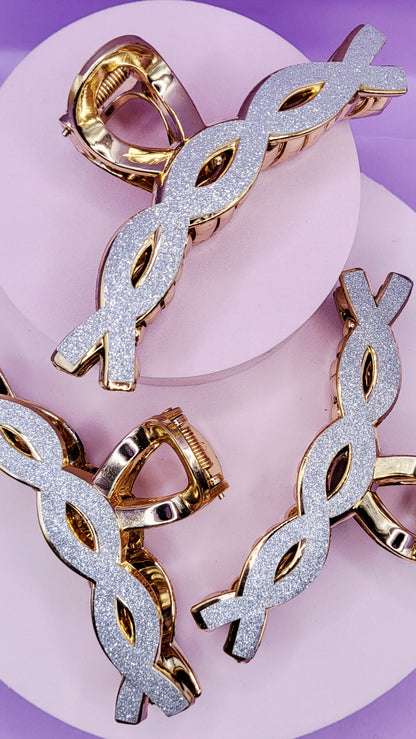 Glitter Silver Hair Clamps Pack of 12