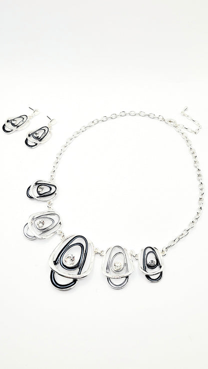 Abstract Layered Crystal Necklace & Earrings Set