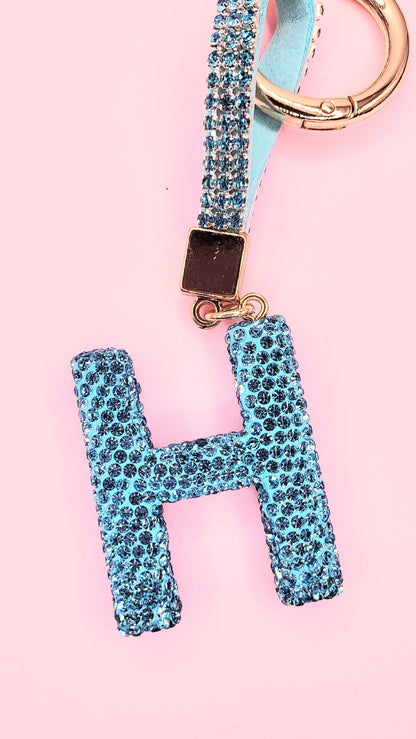 Initial Letter Blue Crystal Glam Key Ring