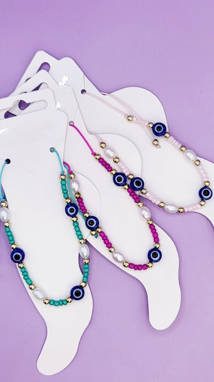 Evil Eye Beaded Pull Tie Anklet