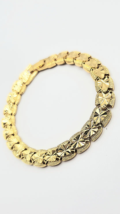 Elements Oval Wave Shiny Gold Link Bracelet