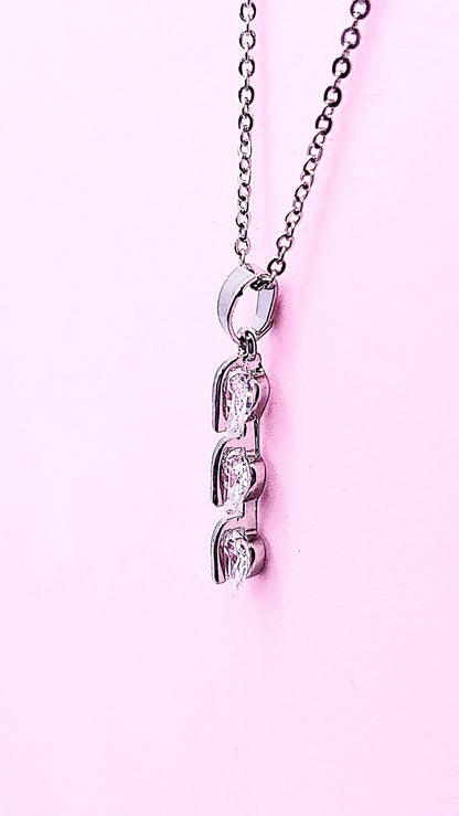 Heart Trio Drop Crystal Necklace