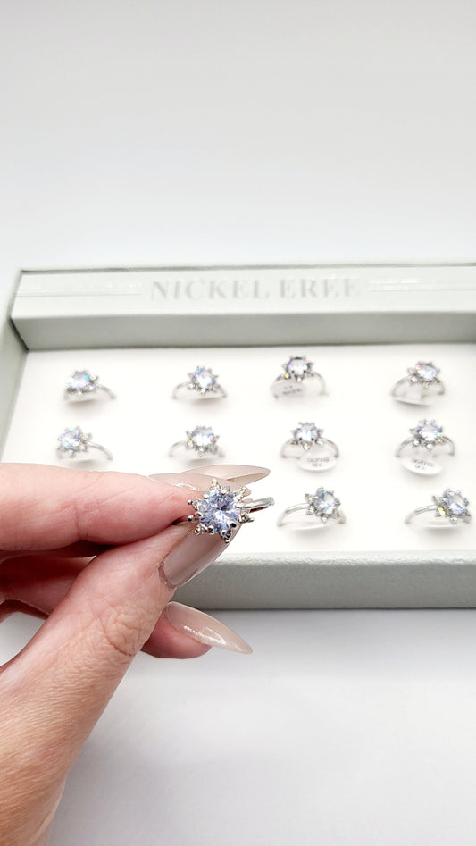 Blossom Crystal Ring Silver Box set of 12