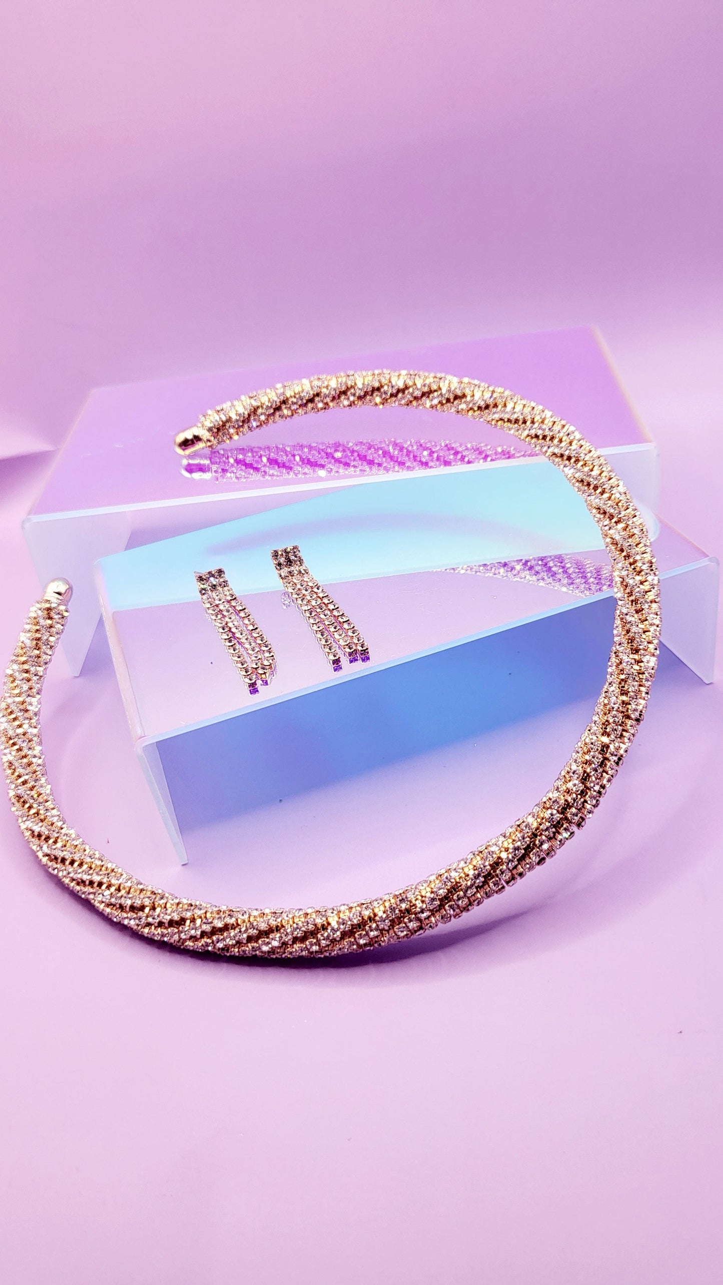 Glitz Rope Crystal Duo Choker & Earrings