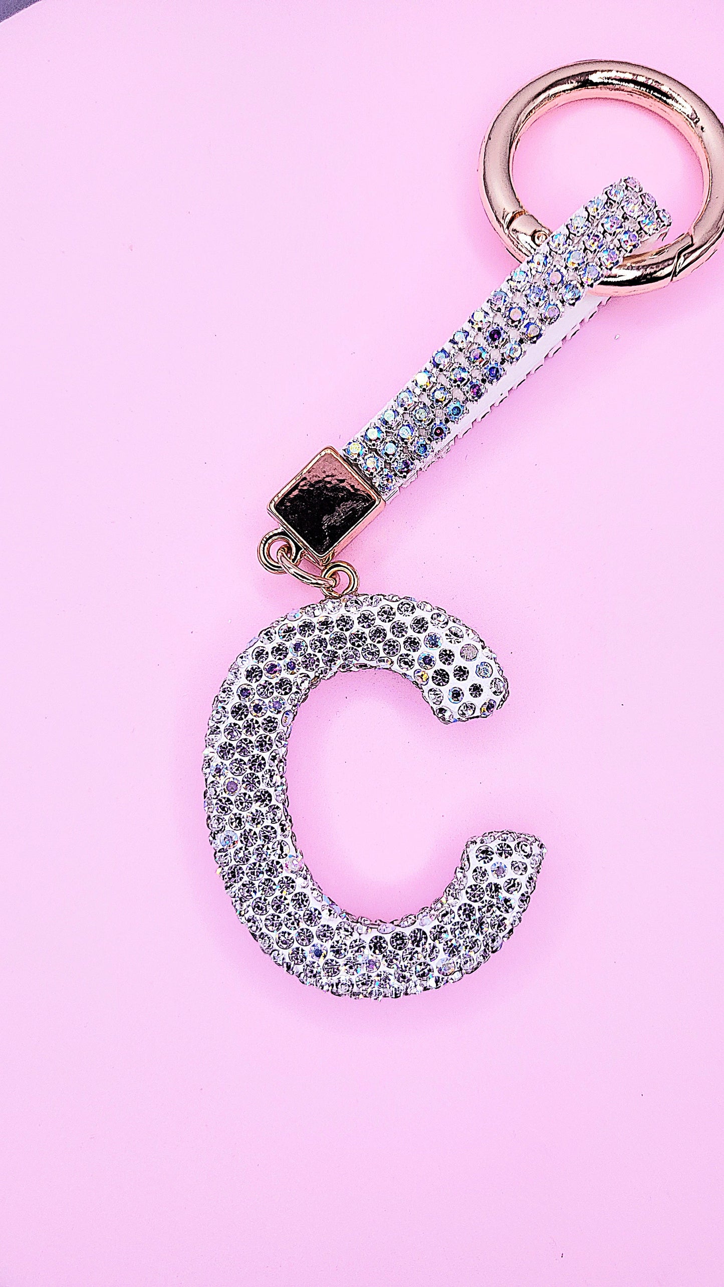 Initial Letter Silver Crystal Glam Key Ring