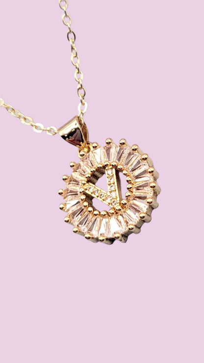 Crystal Initial Round Necklace