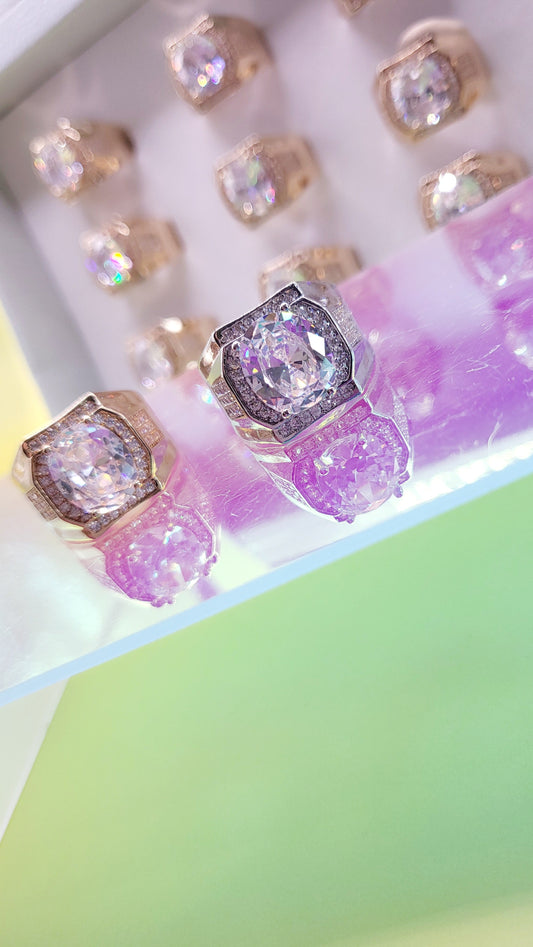Men's Iced Out Crystal Box Set of 12 Rings
