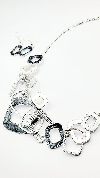 Abstract Square Necklace & Earrings Set
