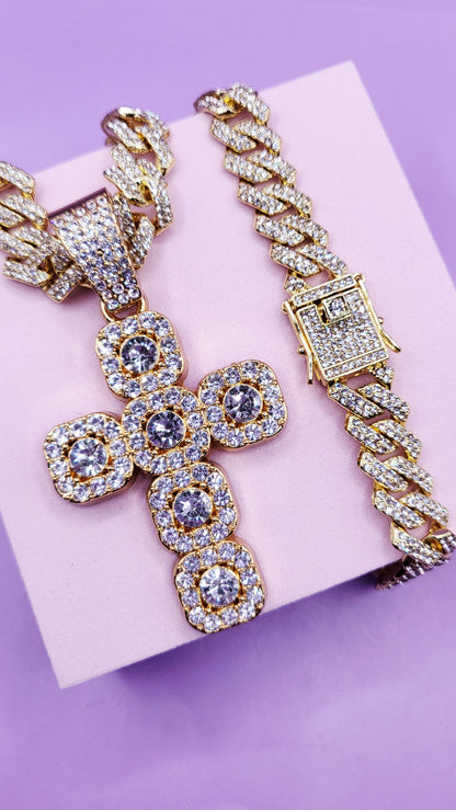 Iced Out Hip Hop Stainless Steel Cross Necklace