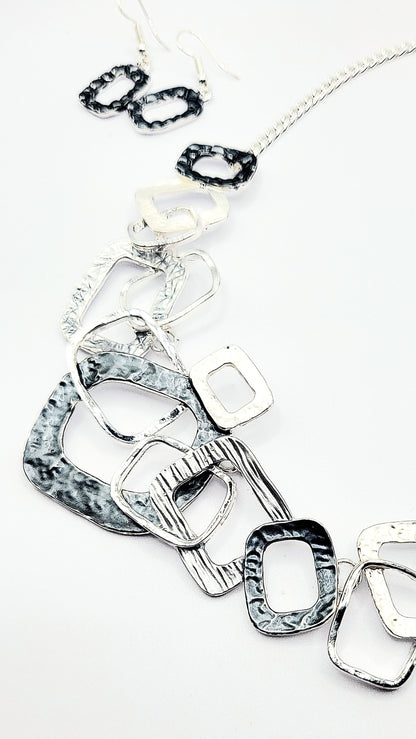 Abstract Square Necklace & Earrings Set