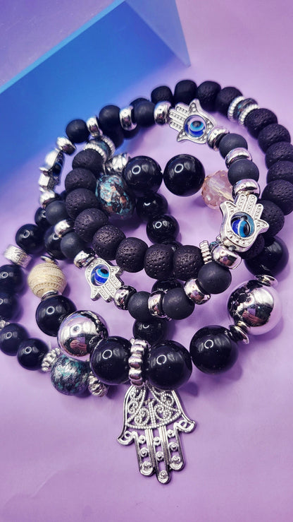 Hamsa Charm  Ceramic Beaded Bracelet Set