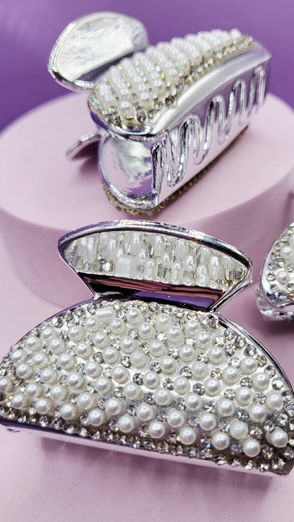 Crystal Pearl Hair Clamps Pack of 12