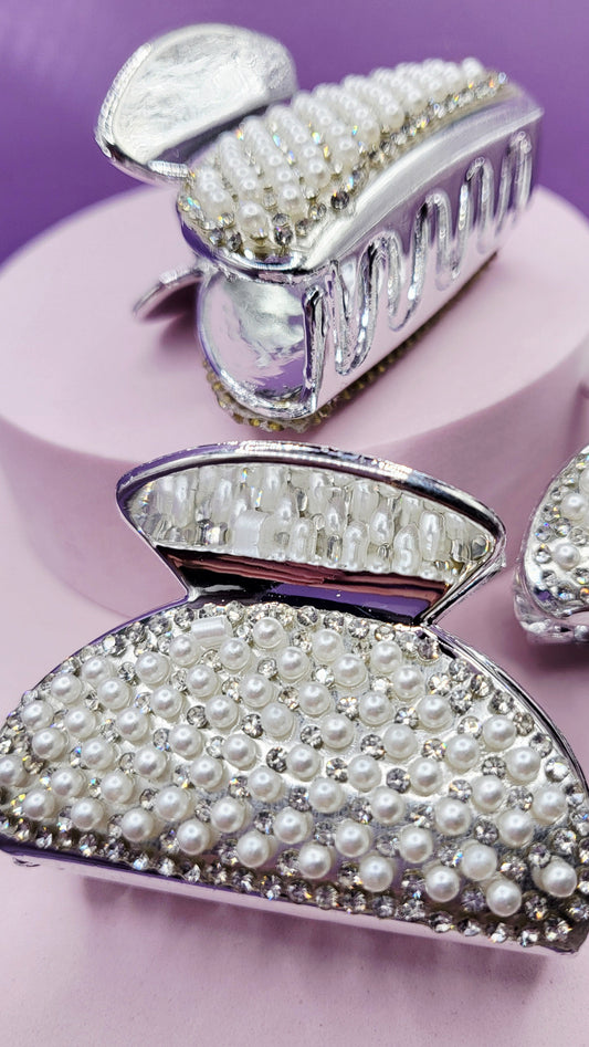 Crystal Pearl Hair Clamps Pack of 12