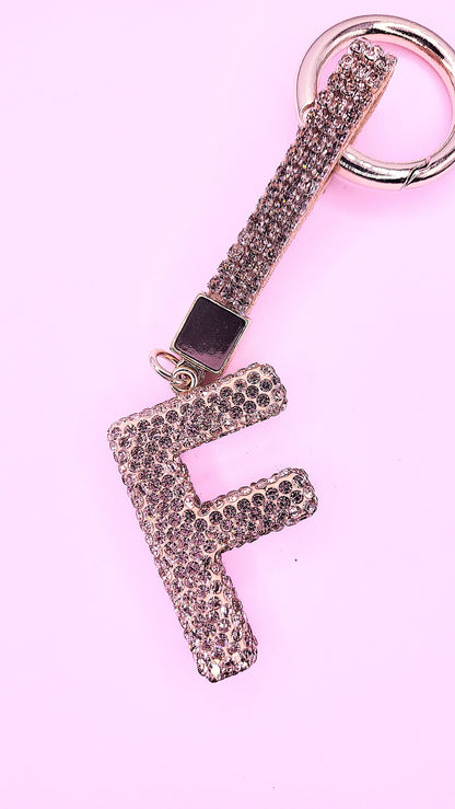 Initial Letter Rose Gold Crystal Glam Key Ring