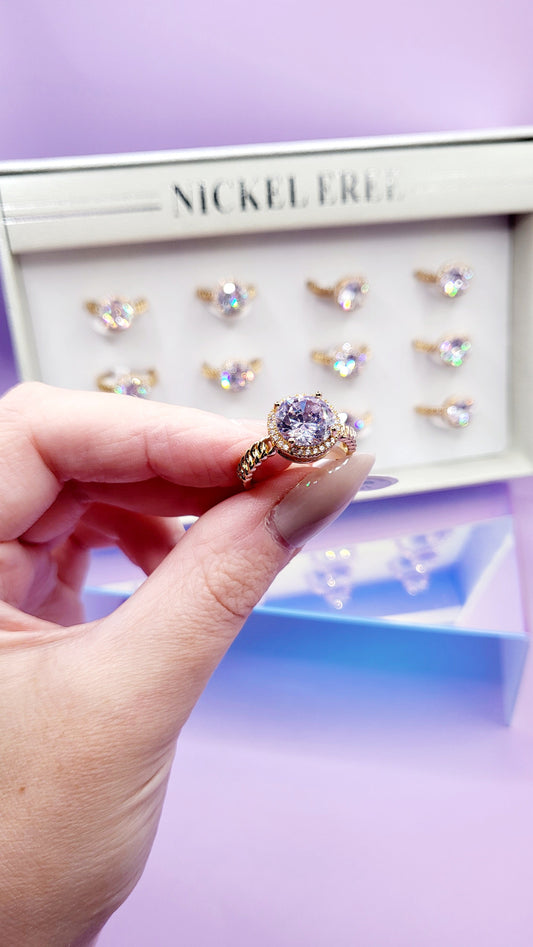 Promise Crystal Ring Gold Box set of 12
