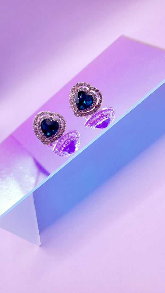 Blue Heart Crystal Non Pierced Clip On Earrings