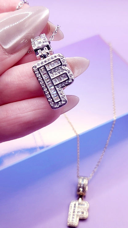 Crystal Initial Necklace Letter F