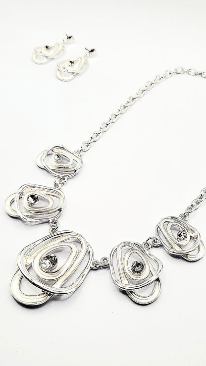 Abstract Layered Crystal Necklace & Earrings Set