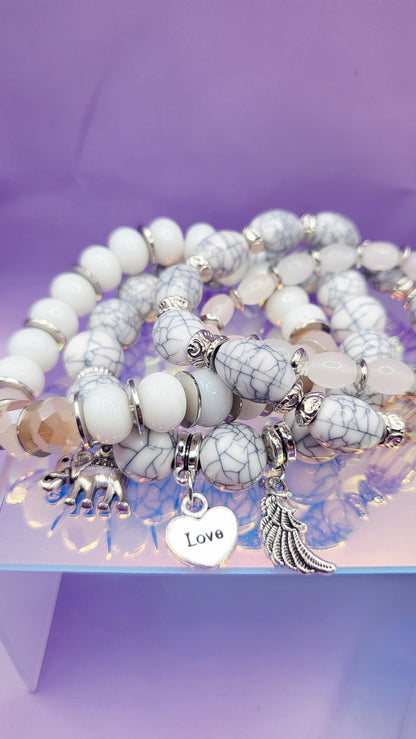 Elephant Charm Ceramic Beaded Bracelet Set