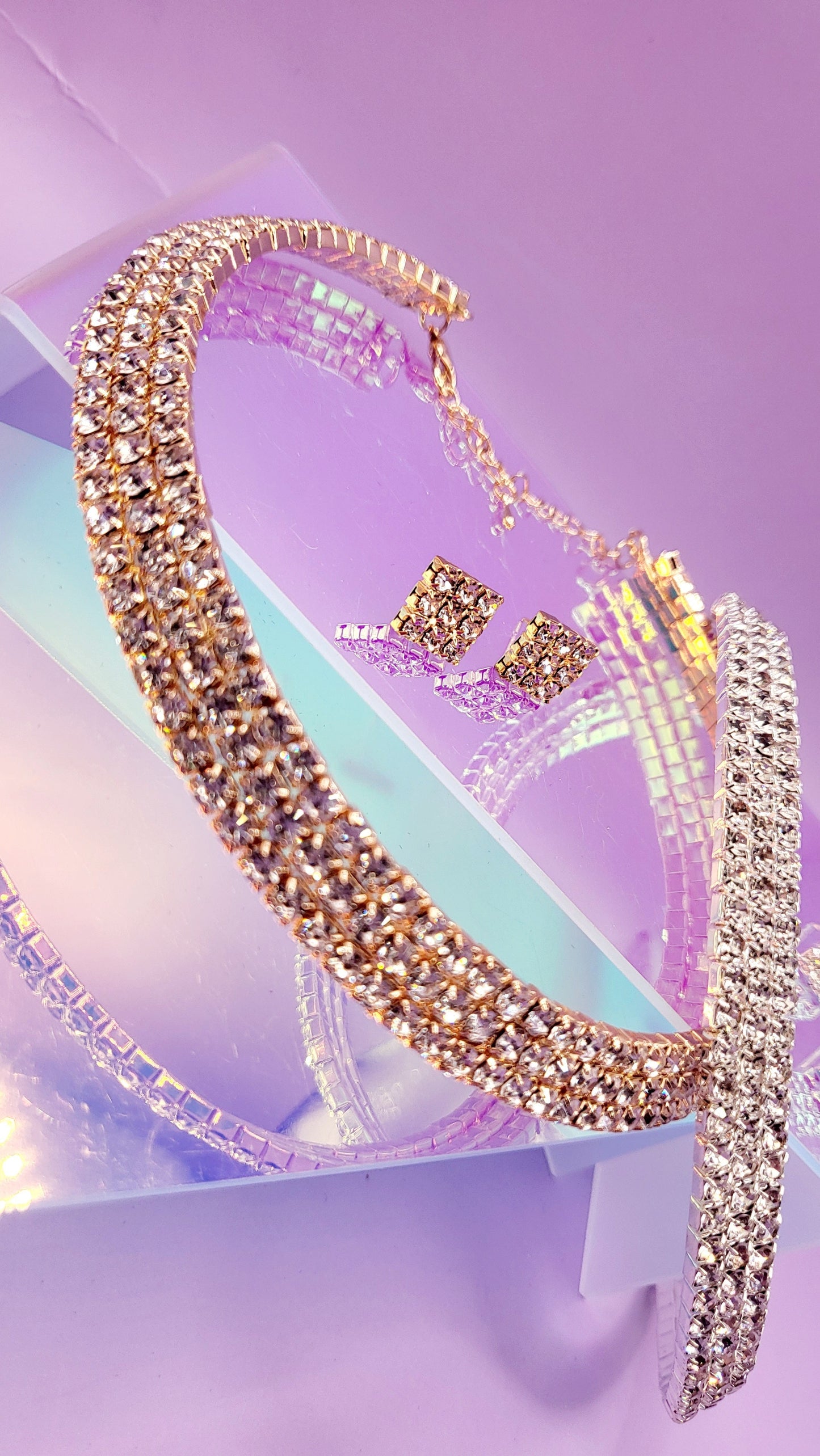 Queen Glam Crystal Duo Choker & Earrings