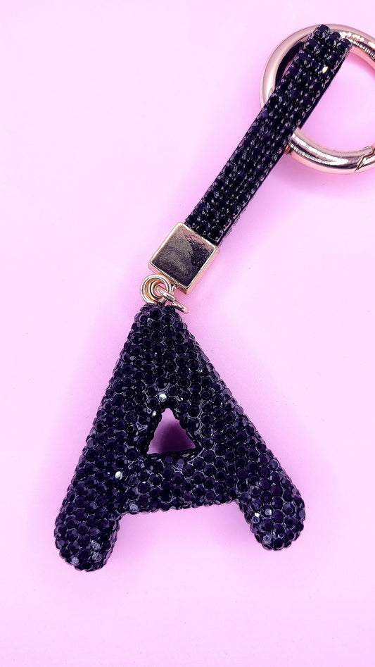 Initial Letter Black Crystal Glam Key Ring
