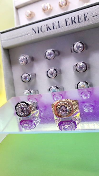 Men's Iced Out Crystal Box Set of 12 Rings