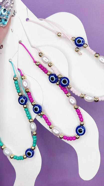 Evil Eye Beaded Pull Tie Anklet