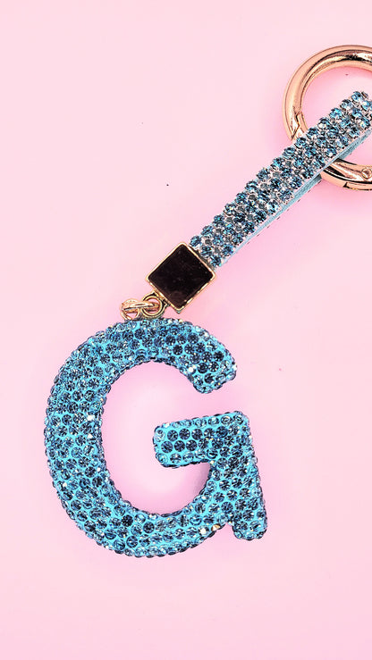 Initial Letter Blue Crystal Glam Key Ring