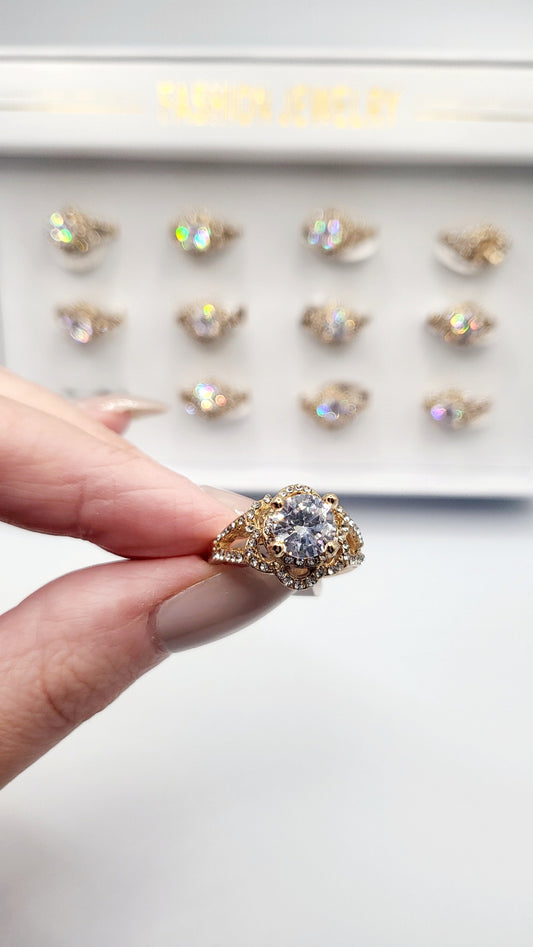 Flower Crystal Ring Gold Box set of 12