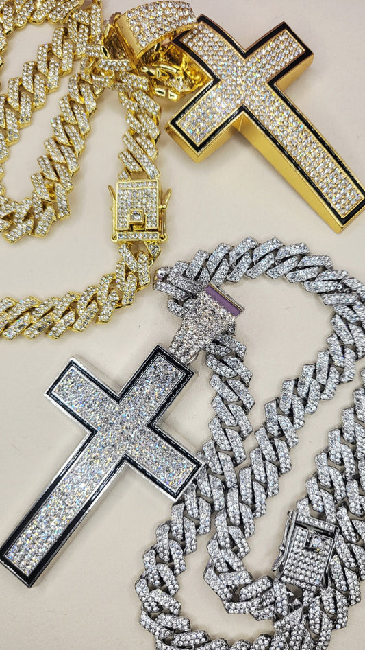 Iced Out Crystal Bling Cross Chain Necklace