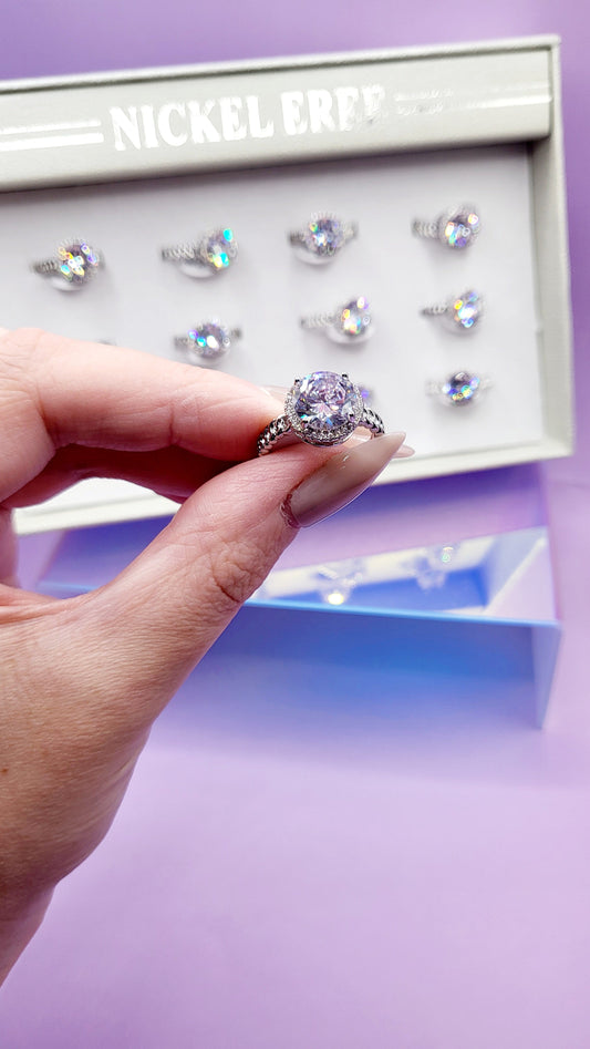 Promise Crystal Ring Silver Box set of 12