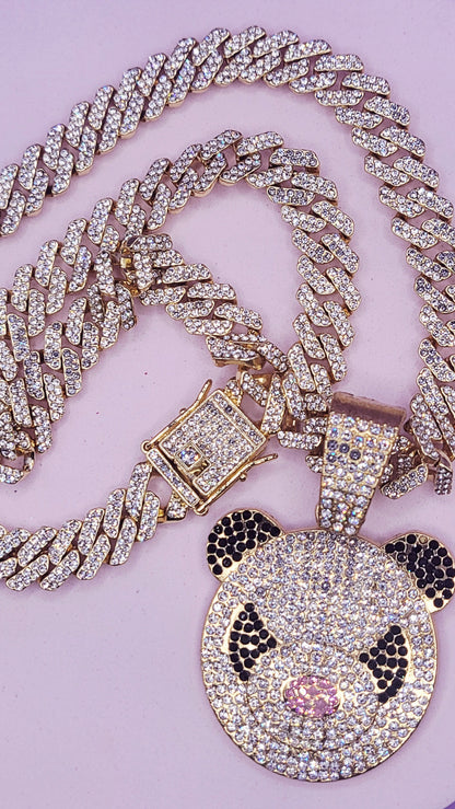 Iced Out Crystal Bling Panda Pendant Chain