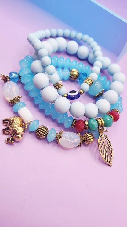 Elephant Charm Ceramic Beaded Bracelet Set