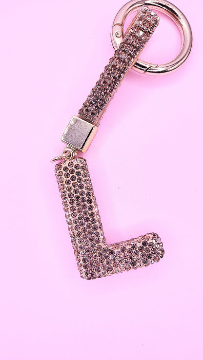 Initial Letter Rose Gold Crystal Glam Key Ring