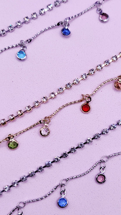 Rainbow Crystal Charm Tennis Anklet