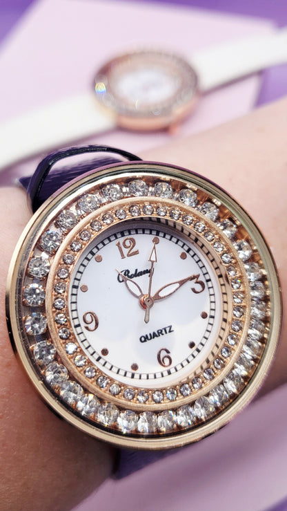 Crystal Bezel Round Face Watch