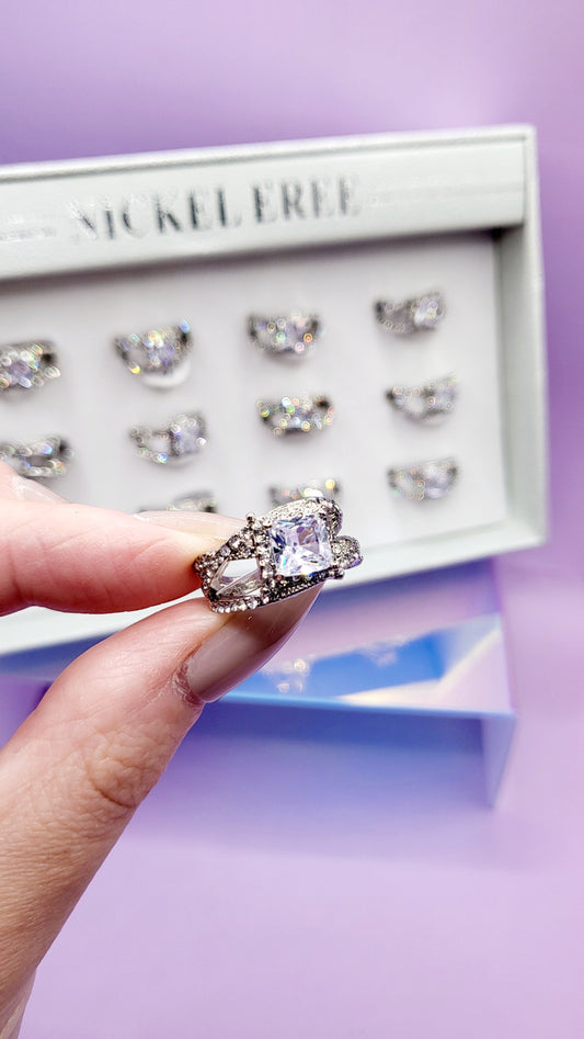 Cubic Crystal Ring Box set of 12