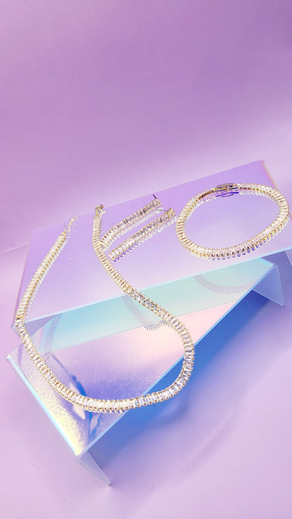 Mini Baguette Crystal Trio Necklace, Earrings & Bracelet