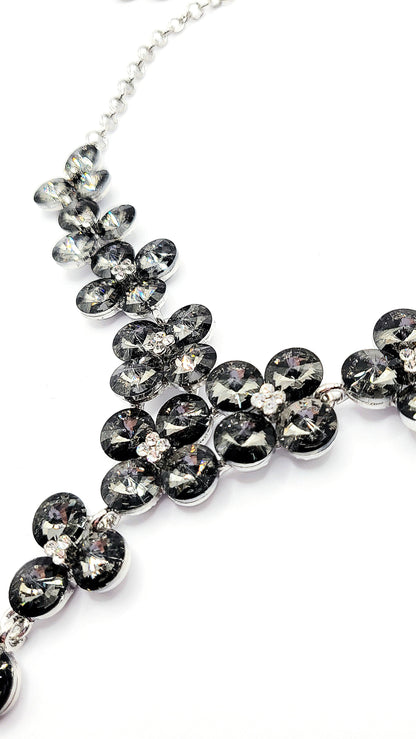 Black Flower Crystal Necklace Set